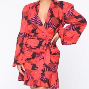 Fashion Nova tropical floral long sleeve mini dress